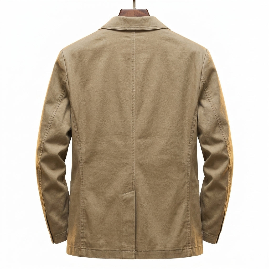 Additional view 6 of the Khaki blazer showing the structured shoulders and button-front shape and construction