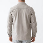 Additional view 7 of the Gray overshirt showing the spread collar and flap chest pockets and construction
