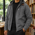 Fleece Lined Jacket in Gray showing the fleece-lined hood and utility pockets