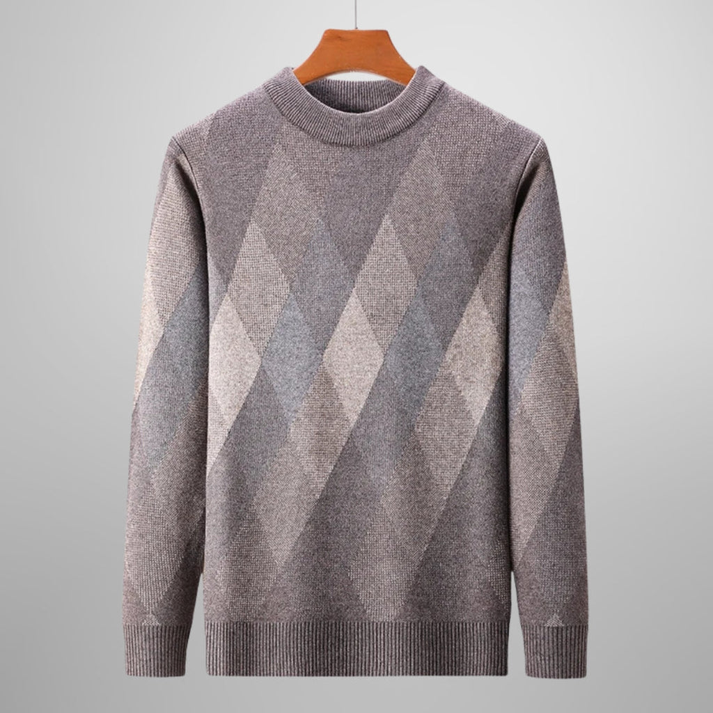 Men's Argyle Knit Sweater | Wool Blend Crew Neck Layer - image 1
