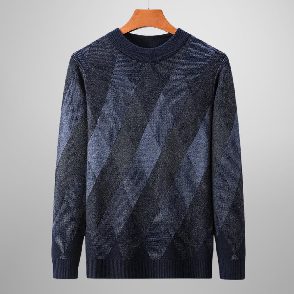 Men's Argyle Knit Sweater | Wool Blend Crew Neck Layer - image 2