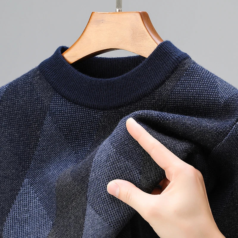Men's Argyle Knit Sweater | Wool Blend Crew Neck Layer - image 5