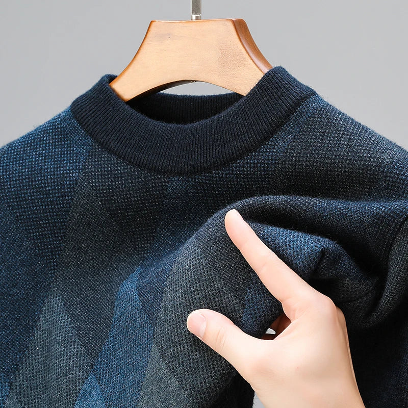 Men's Argyle Knit Sweater | Wool Blend Crew Neck Layer - image 6
