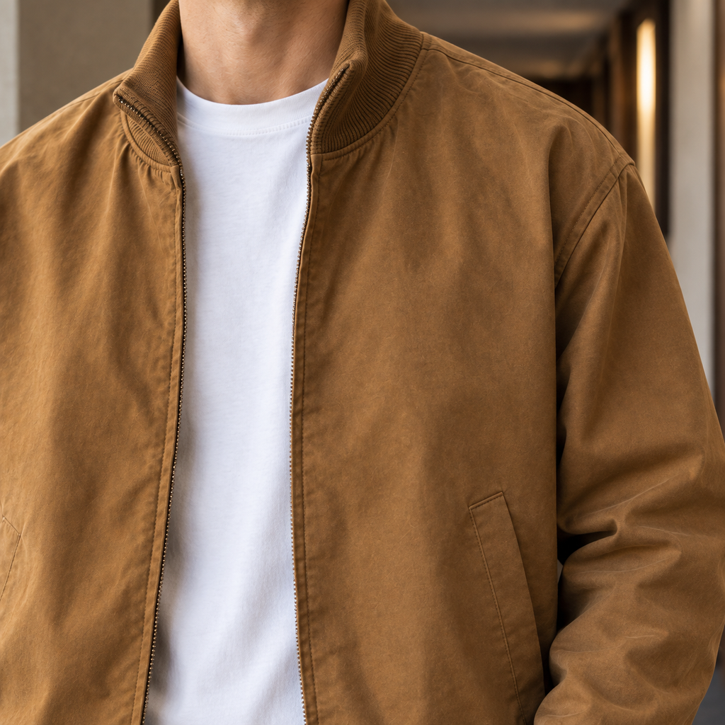 Bomber Jacket additional view 2 showing the ribbed collar, cuffs, and hem
