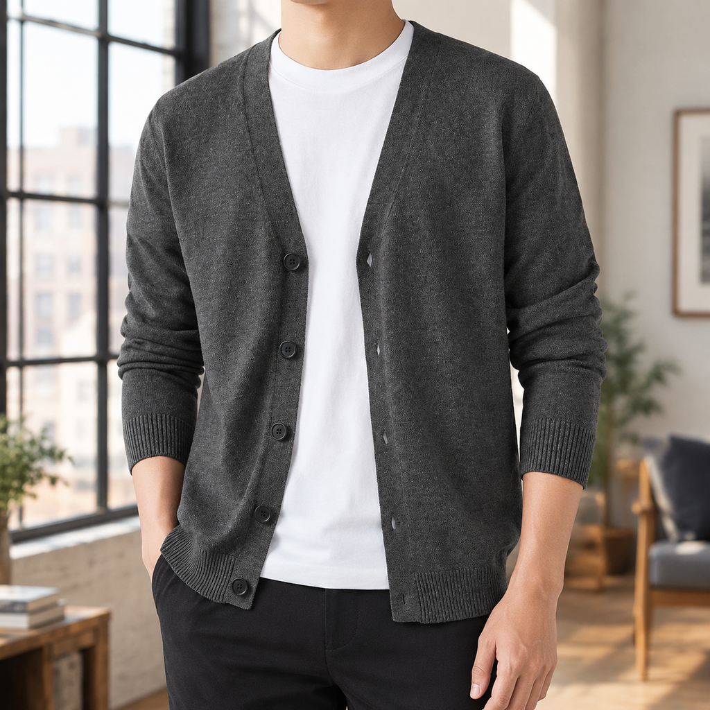 Men's Button Front Cardigan | Deep V Neck With Patch Pockets - image 1