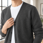 Men's Button Front Cardigan | Deep V Neck With Patch Pockets - image 2