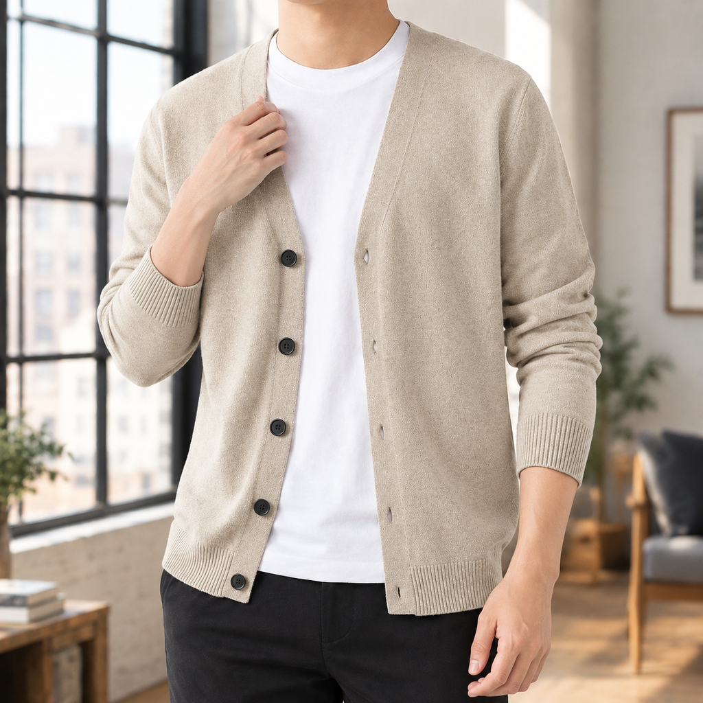 Men's Button Front Cardigan | Deep V Neck With Patch Pockets - image 4