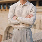 Men's Cable Knit Polo | Tailored Wool Blend Sweater - image 3