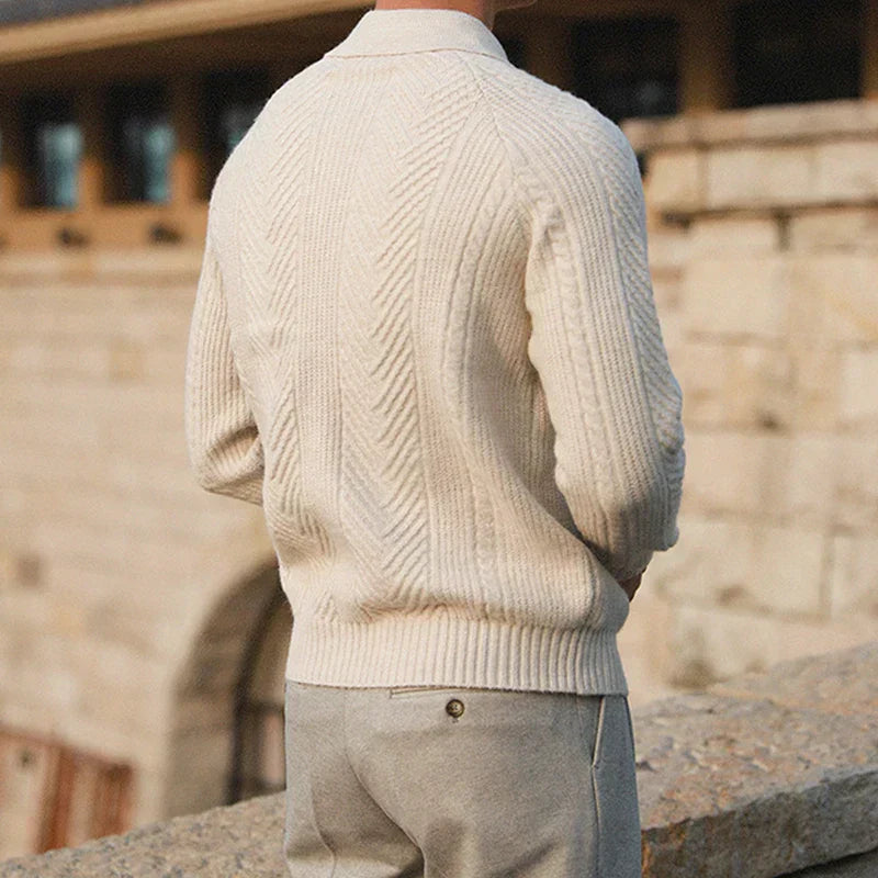 Men's Cable Knit Polo | Tailored Wool Blend Sweater - image 4