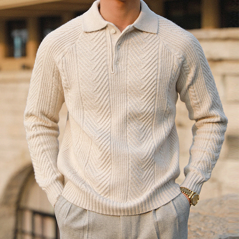 Men's Cable Knit Polo | Tailored Wool Blend Sweater - image 5