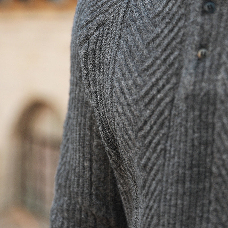 Men's Cable Knit Polo | Tailored Wool Blend Sweater - image 9