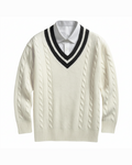 Men's Cable Knit Sweater | Contrast V Neck - image 1