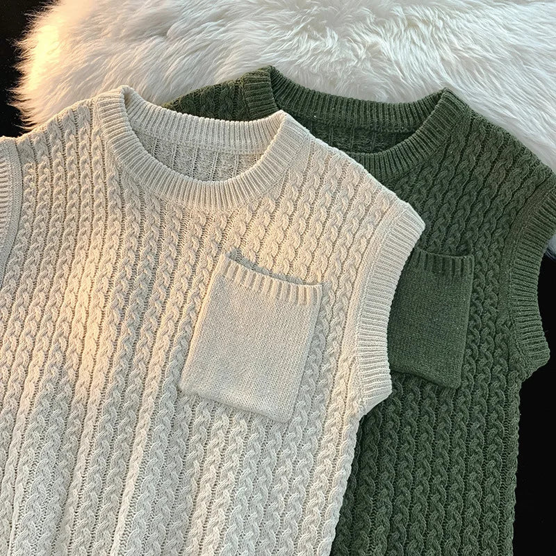 Men's Cable Knit Vest | Chunky Textured Layer With Chest Pocket - image 1