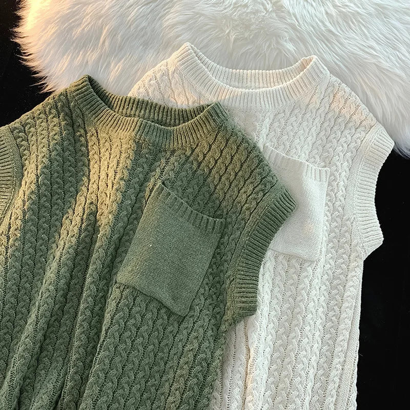 Men's Cable Knit Vest | Chunky Textured Layer With Chest Pocket - image 2