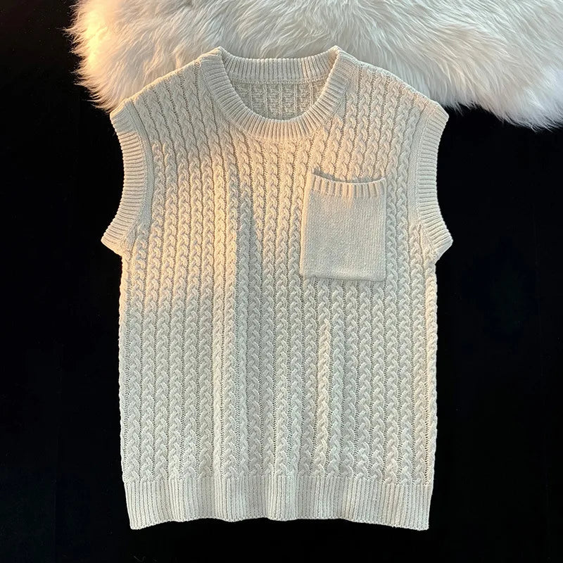Men's Cable Knit Vest | Chunky Textured Layer With Chest Pocket - image 4