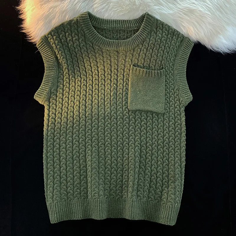 Men's Cable Knit Vest | Chunky Textured Layer With Chest Pocket - image 5