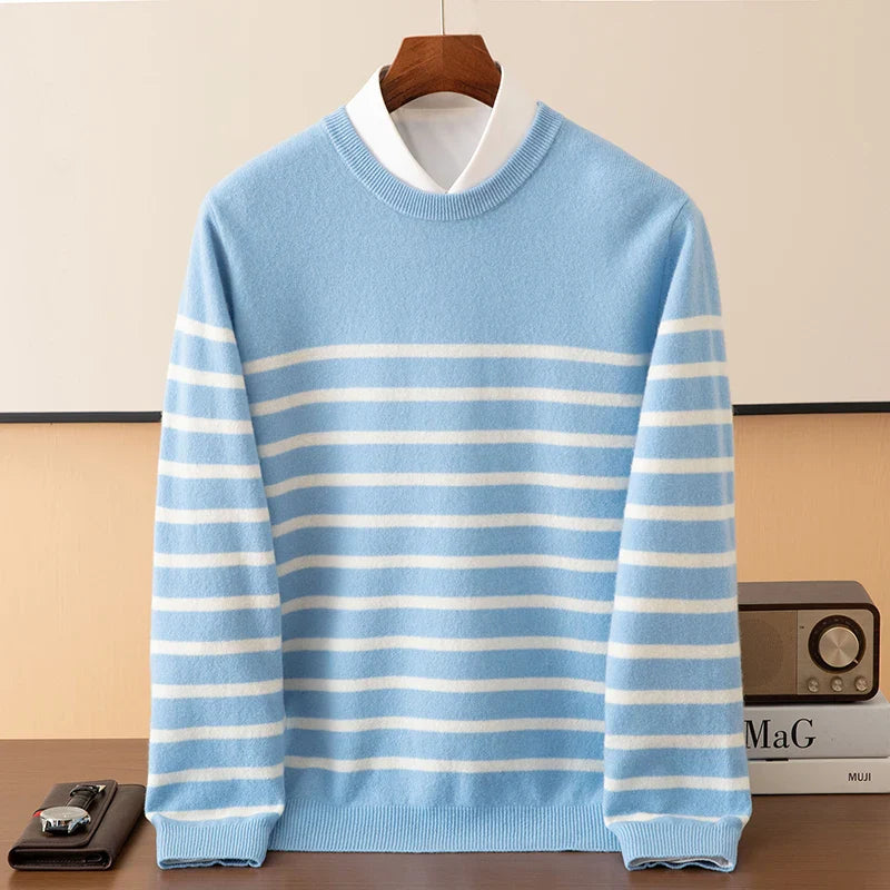 Men's Cashmere Blend Stripe Sweater | Soft Crew Neck Knit - image 1