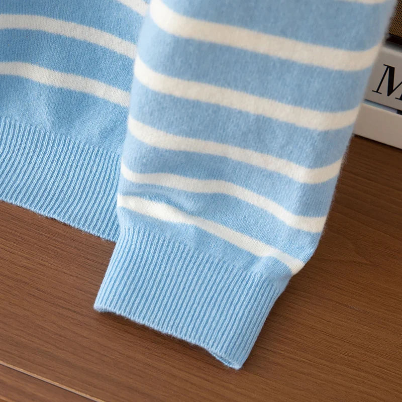 Men's Cashmere Blend Stripe Sweater | Soft Crew Neck Knit - image 4