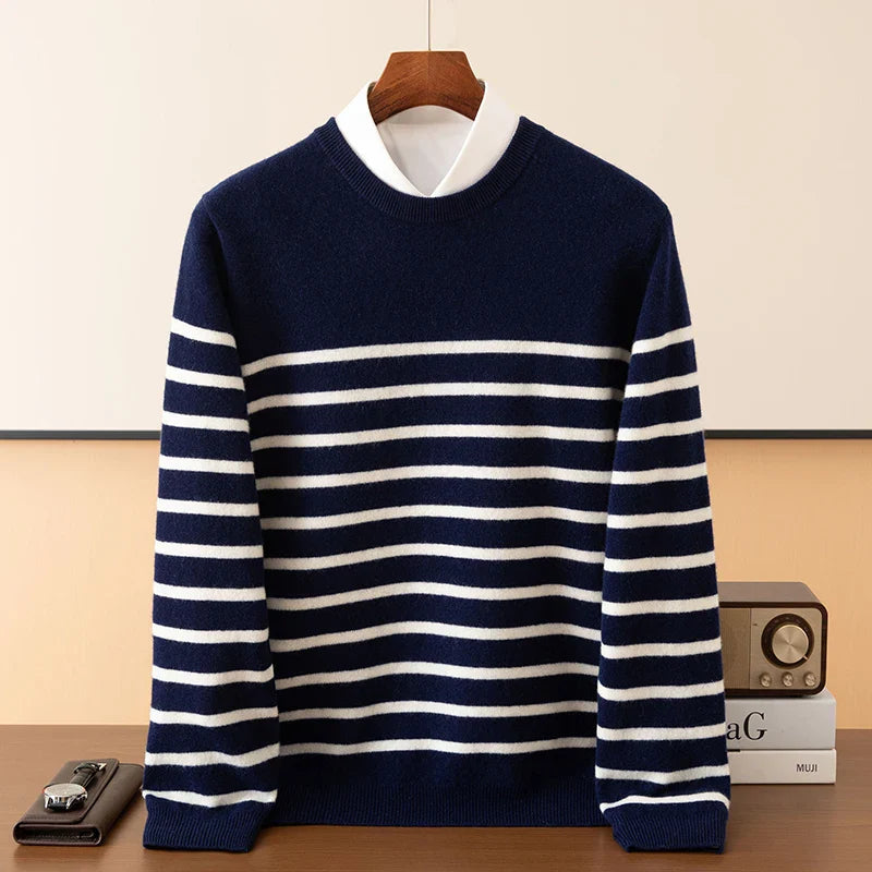 Men's Cashmere Blend Stripe Sweater | Soft Crew Neck Knit - image 6
