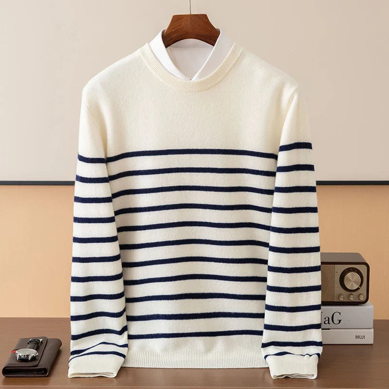 Men's Cashmere Blend Stripe Sweater | Soft Crew Neck Knit - image 7