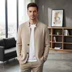 Men's Collarless Wool Cardigan | Lightweight Structured Knit - image 3