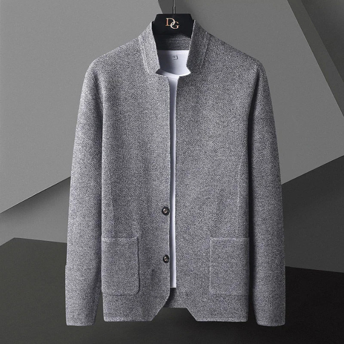 Men's Collarless Wool Cardigan | Lightweight Structured Knit - image 4
