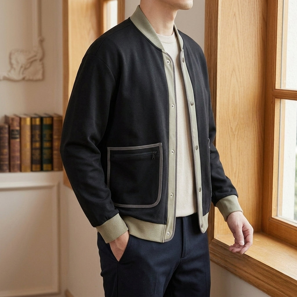Contrast Jacket additional view 2 showing the contrast-trimmed pockets and layered closure