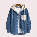 Men's Corduroy Hoodie | Button Front Drawstring Cotton Blend - image 1