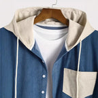 Men's Corduroy Hoodie | Button Front Drawstring Cotton Blend - image 3