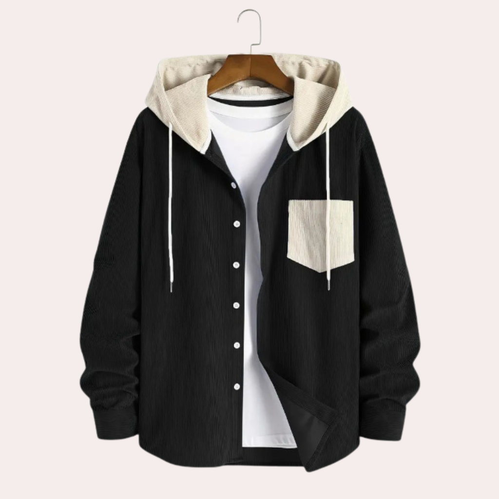 Men's Corduroy Hoodie | Button Front Drawstring Cotton Blend - image 5