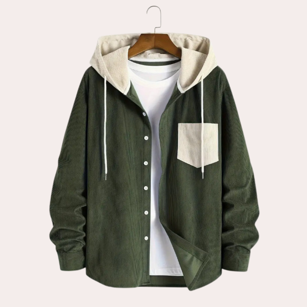 Men's Corduroy Hoodie | Button Front Drawstring Cotton Blend - image 6