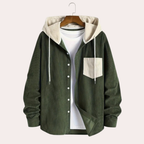 Men's Corduroy Hoodie | Button Front Drawstring Cotton Blend - image 6