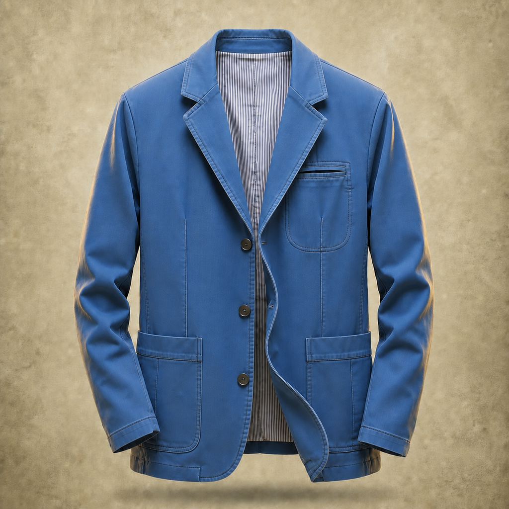 Light denim blue blazer, front view