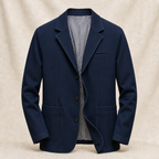 Dark denim blue blazer, front view