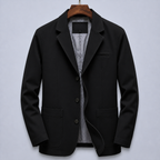 Black blazer on hanger, front