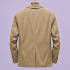Khaki blazer on hanger, back