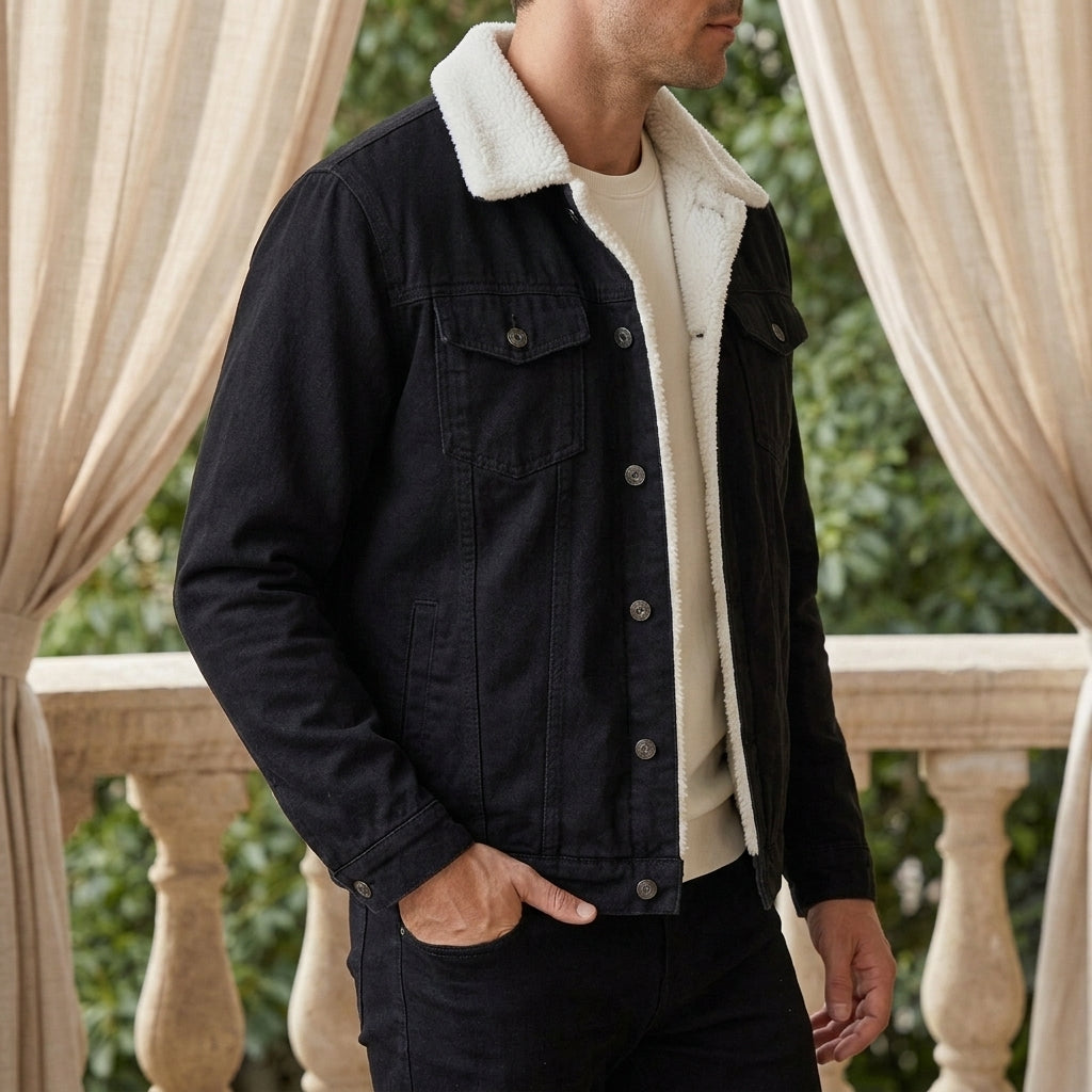 Denim Jacket additional view 1 showing the fleece-style lining and four-pocket front