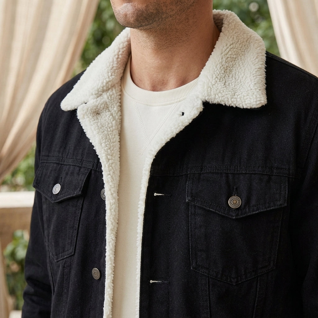Denim Jacket additional view 3 showing the fleece-style lining and four-pocket front