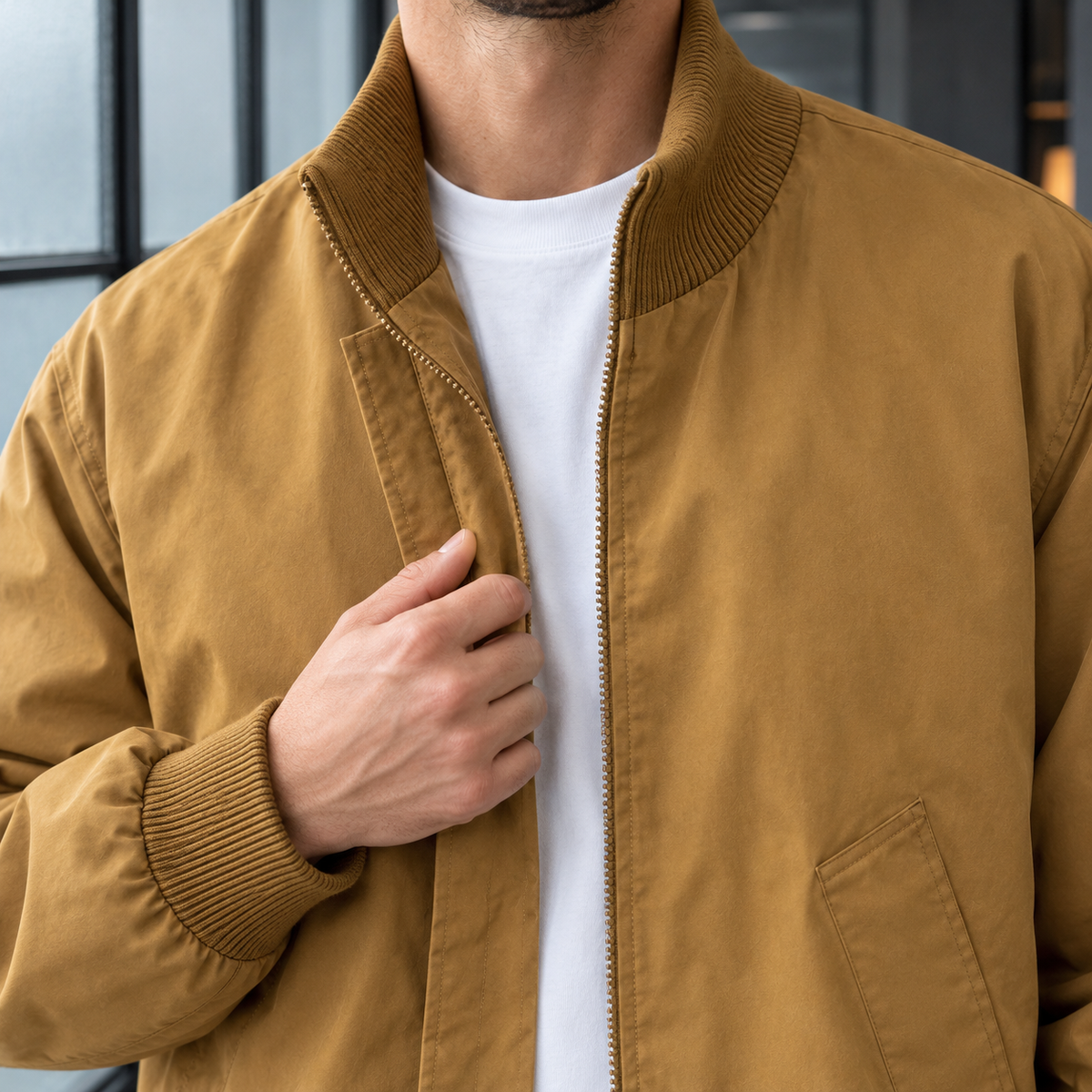 Flight Jacket additional view 2 showing the concealed zip and ribbed trims
