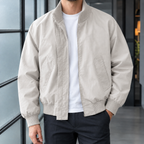 Flight Jacket in Khaki showing the concealed zip and ribbed trims