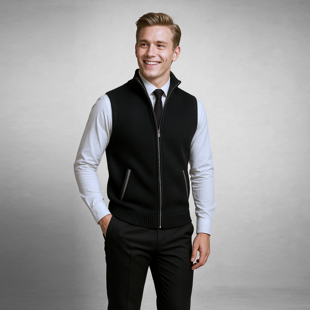 Men's Full Zip Gilet | Fold Down Collar Knit - image 2