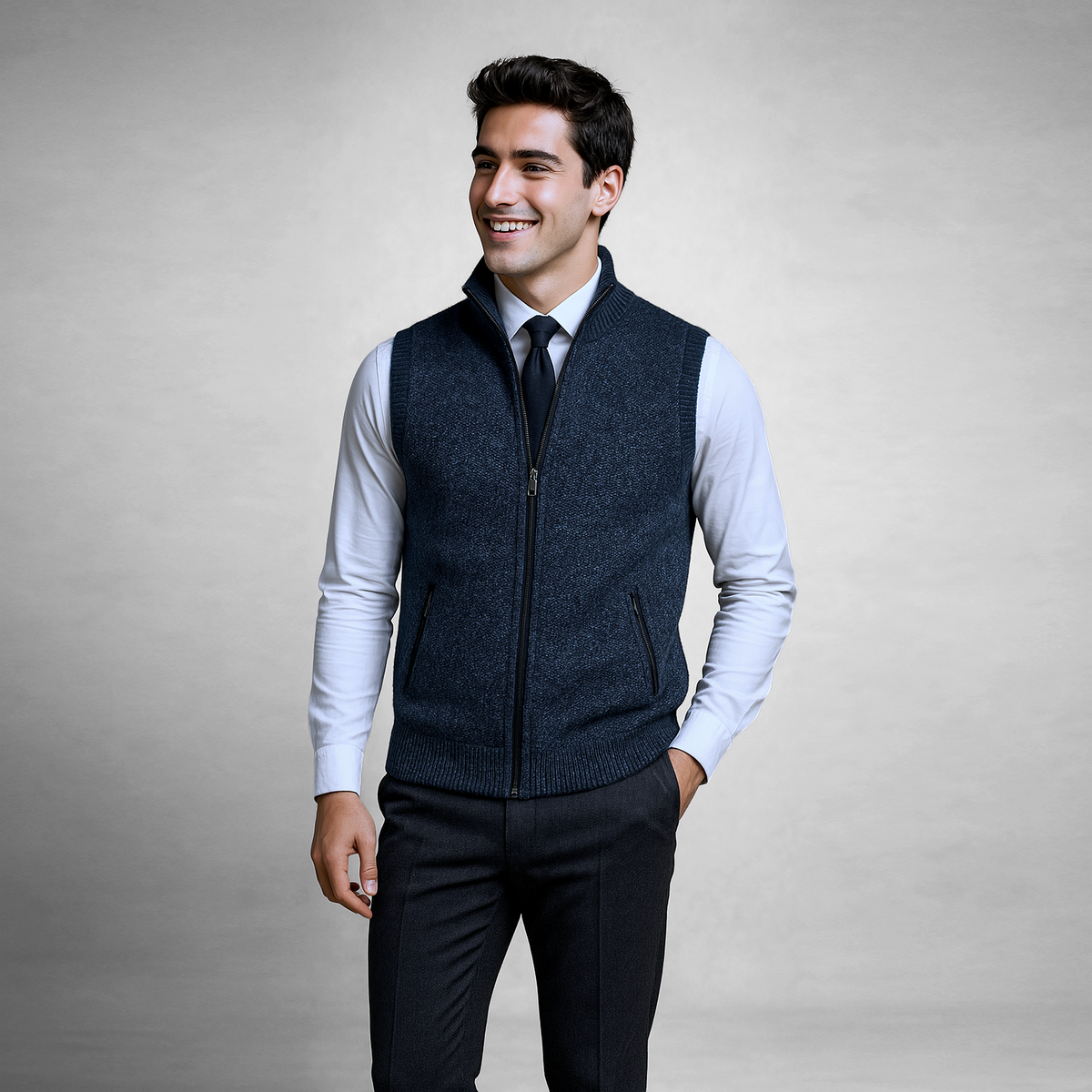 Men's Full Zip Gilet | Fold Down Collar Knit - image 4