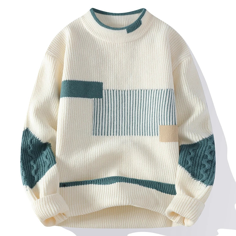 Men's Geometric Panel Sweater | Heavyweight Cotton Rib Knit - image 1