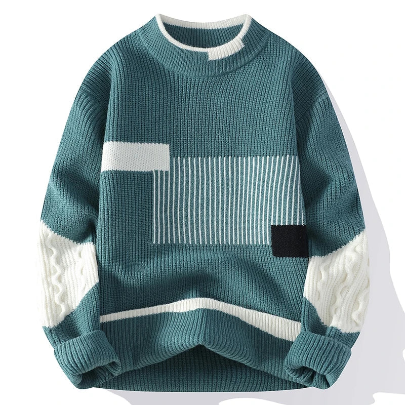 Men's Geometric Panel Sweater | Heavyweight Cotton Rib Knit - image 2