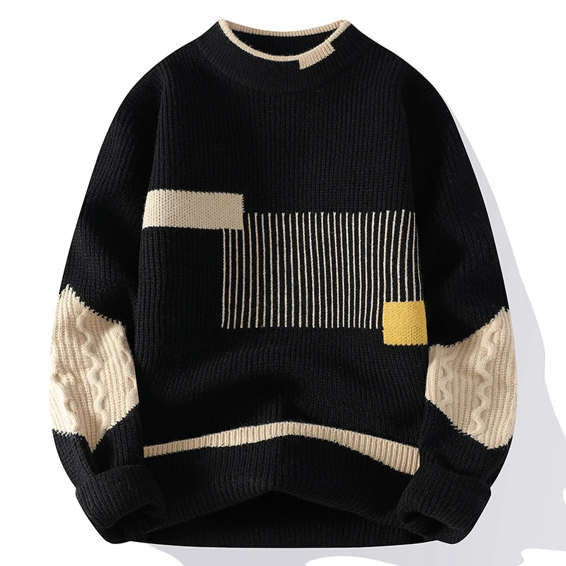 Men's Geometric Panel Sweater | Heavyweight Cotton Rib Knit - image 3
