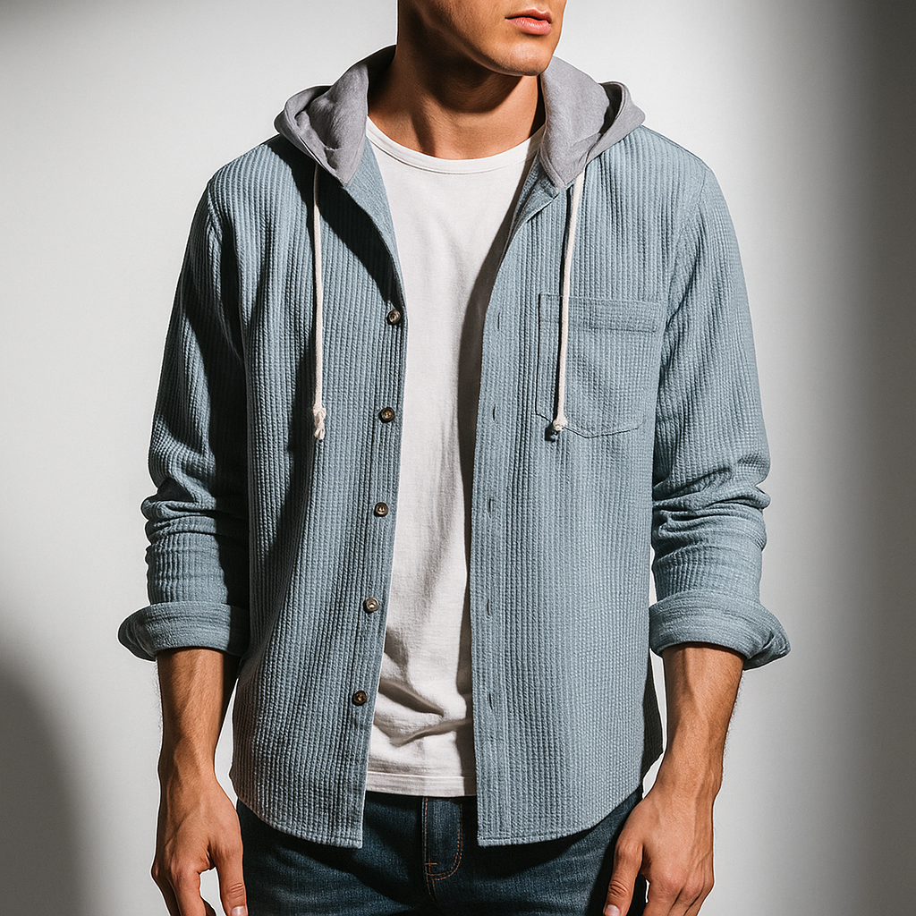 Men's Hooded Corduroy Shirt | Button Front Overshirt - image 2