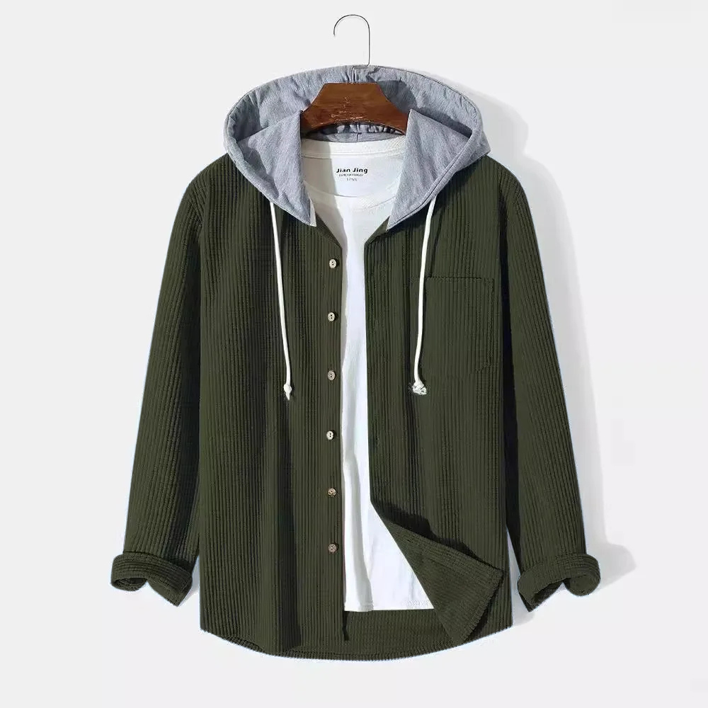 Men's Hooded Corduroy Shirt | Button Front Overshirt - image 8
