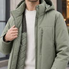 Hooded Jacket detail view 2 showing the quilted lining and adjustable cuff tabs.