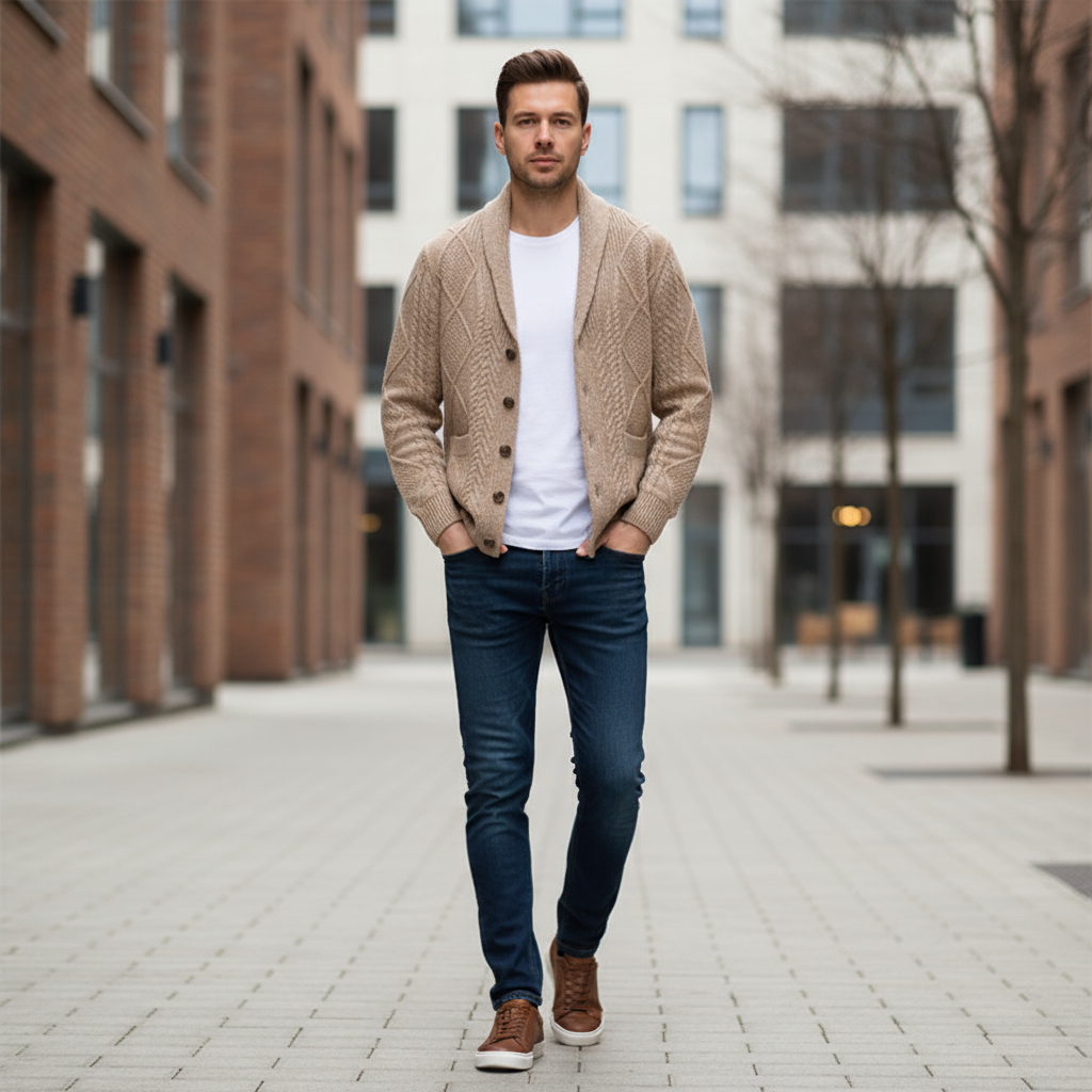Men's Knitted Wool Cardigan | Soft Structured Button Front Layer - image 12