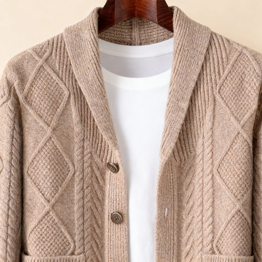 Men's Knitted Wool Cardigan | Soft Structured Button Front Layer - image 4